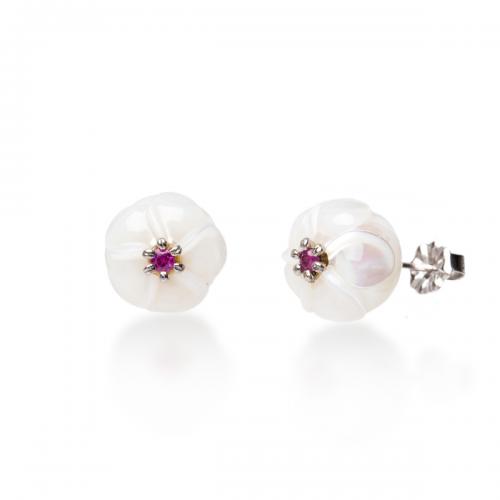 Plumeria Earrings with Rubies from the Galatea Hawaii Collection